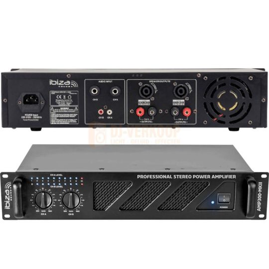 voor en achterkant Ibiza Sound AMP300-MKII - Semi-Pro Versterker 2 X 240W