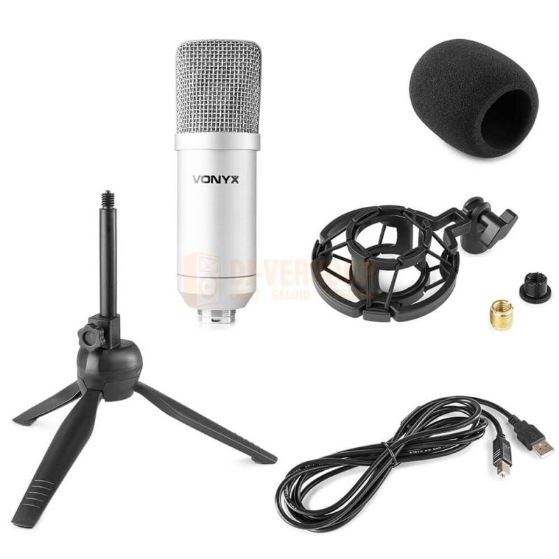 VONYX CM300S - USB Studio Microfoon Titanium incl. kabel, standaard, spin en windkap | DJ-Verkoop | 8715693320121